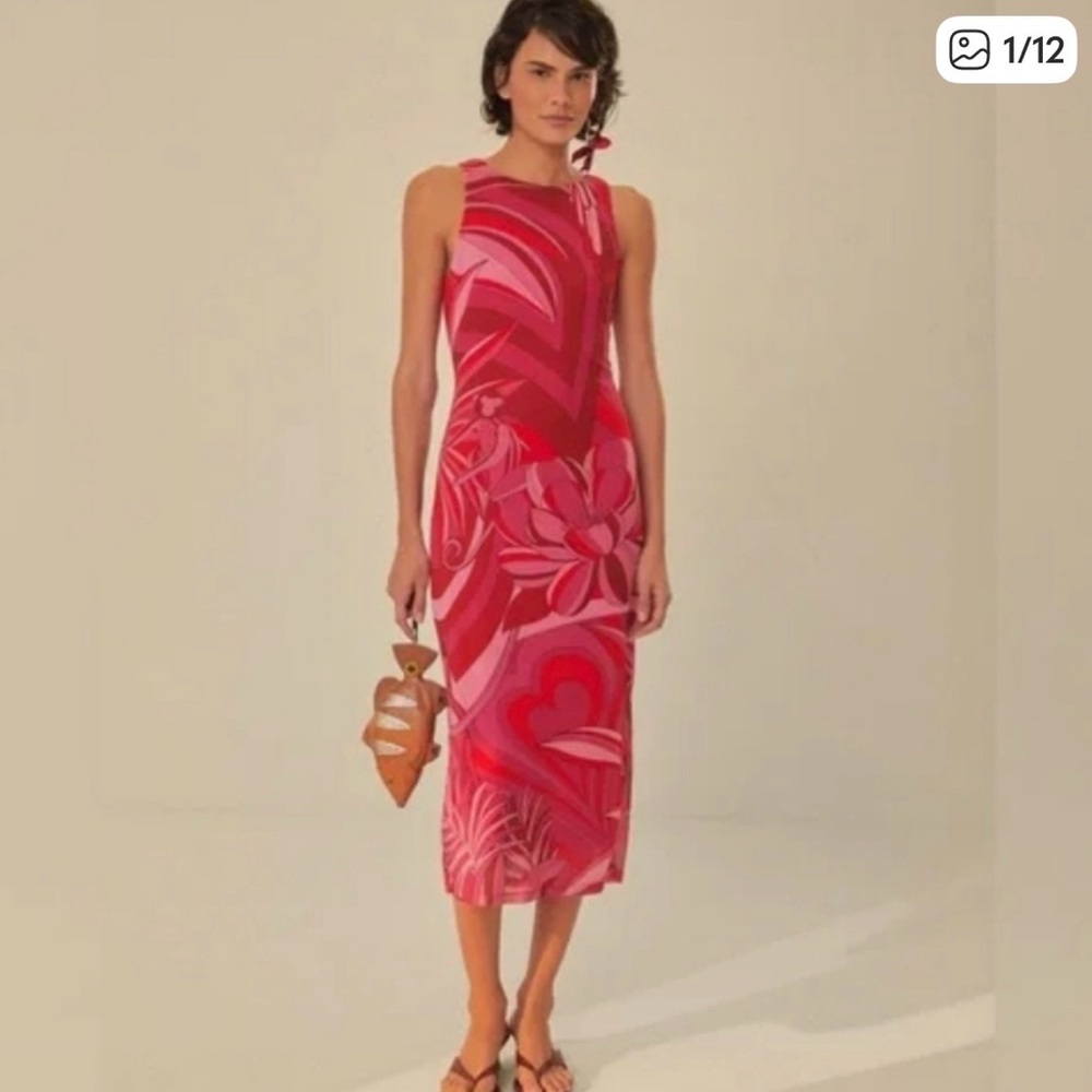 NWT Farm Rio Endless Summer Red Midi Tank Floral Mod Stretch Dress Size S  $190
